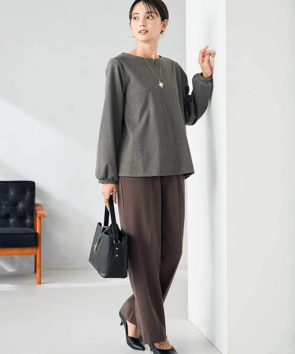 K2LAD18059 a.v.v(アー・ヴェ・ヴェ) 【イージーケア/洗える/ストレッチ】裏起毛美ラクるスッキリ見えストレートパンツ ブラウン