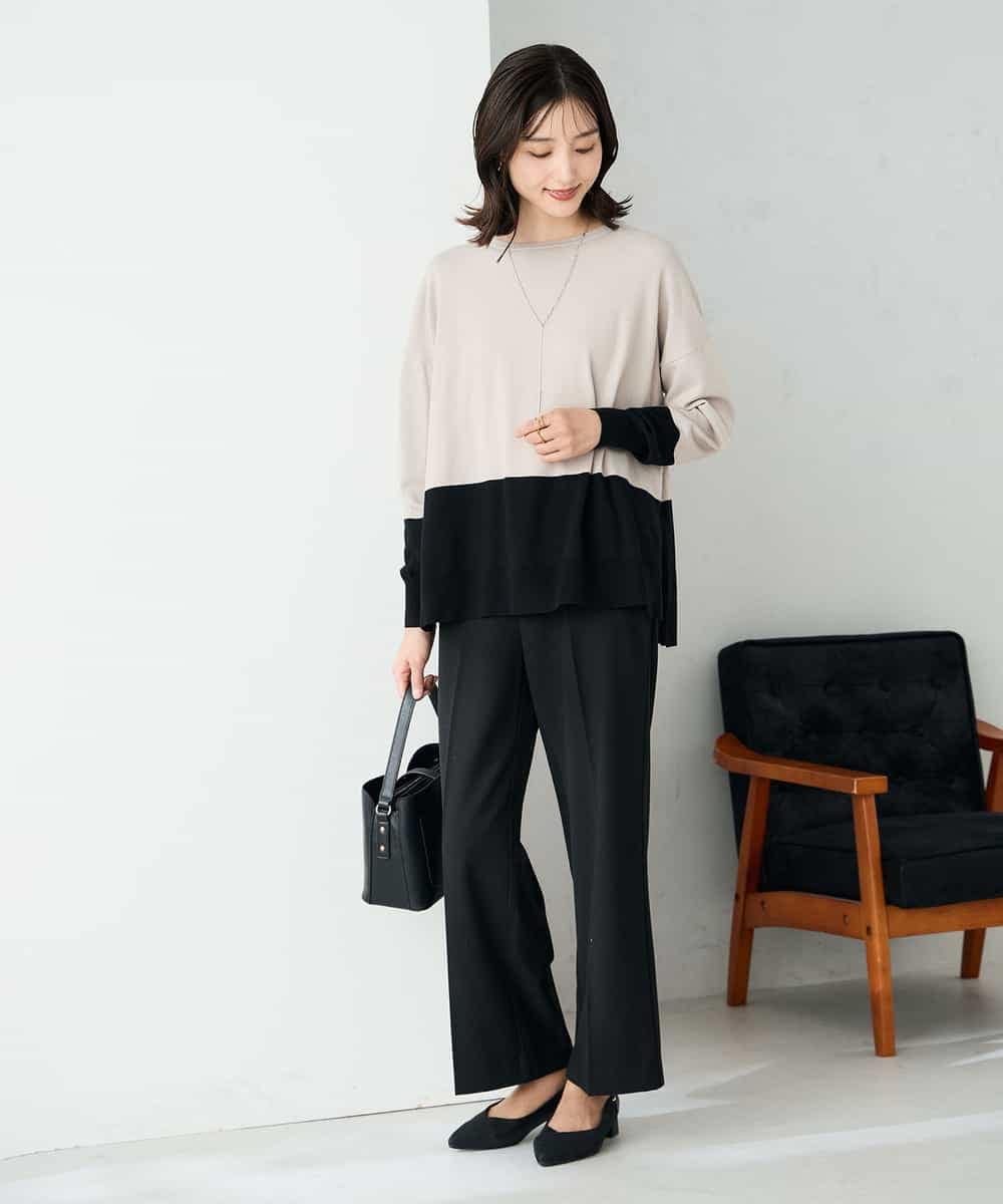 K2LAD18059 a.v.v(アー・ヴェ・ヴェ) 【イージーケア/洗える/ストレッチ】裏起毛美ラクるスッキリ見えストレートパンツ ブラウン