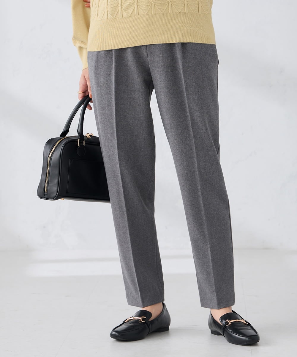 K2LAD21049 a.v.v(アー・ヴェ・ヴェ) 【イージーケア/洗える/ストレッチ】裏起毛美ラクるスッキリ見えテーパードパンツ ブラック