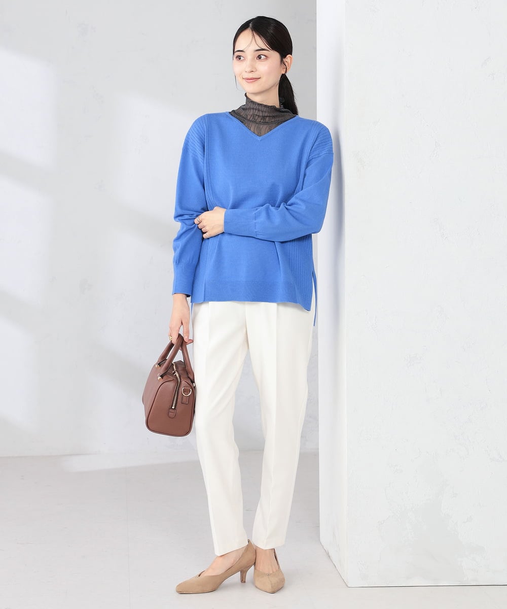 K2LAD21049 a.v.v(アー・ヴェ・ヴェ) 【イージーケア/洗える/ストレッチ】裏起毛美ラクるスッキリ見えテーパードパンツ ブラック