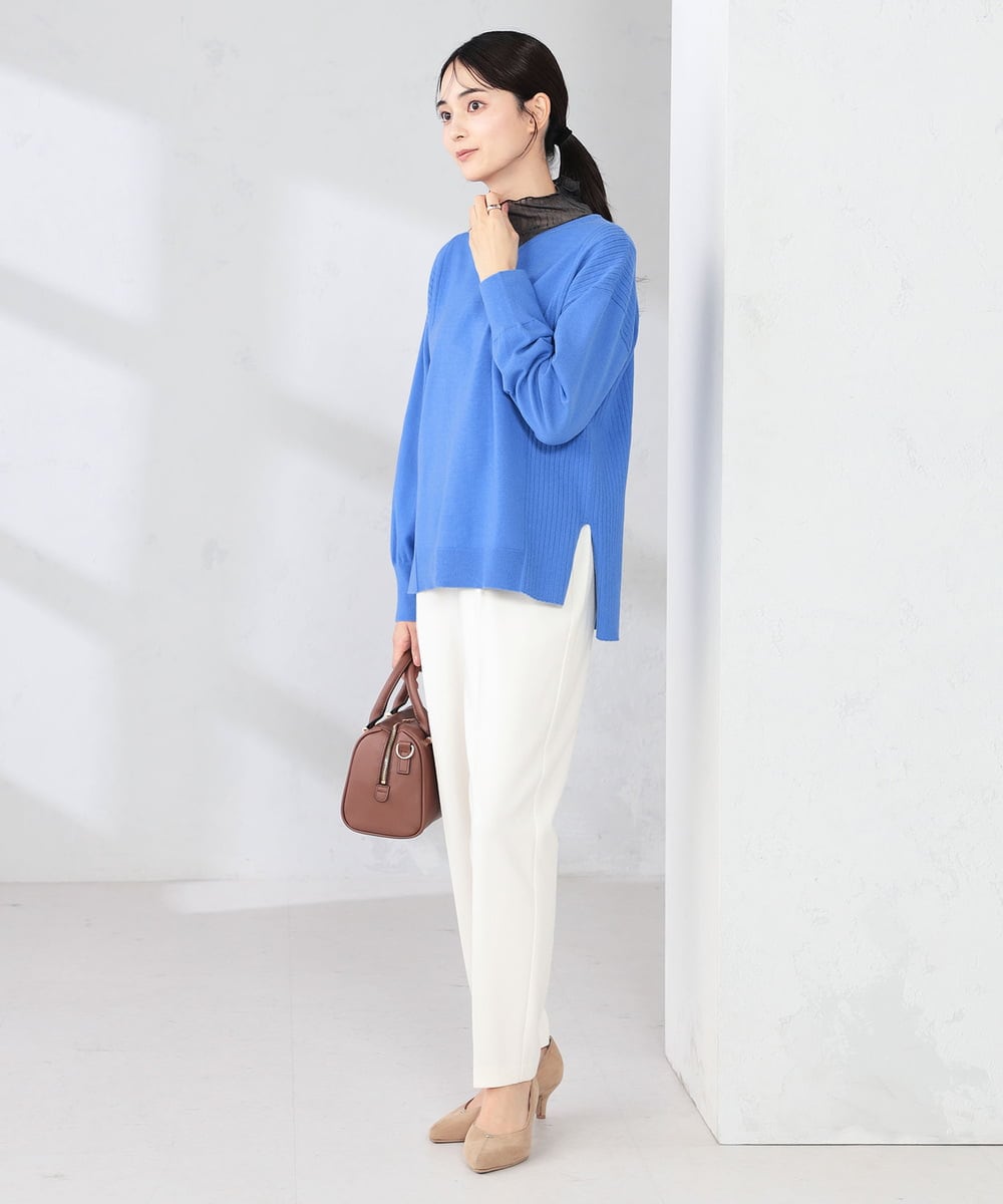 K2LAD21049 a.v.v(アー・ヴェ・ヴェ) 【イージーケア/洗える/ストレッチ】裏起毛美ラクるスッキリ見えテーパードパンツ ブラック