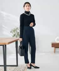 K2LAD21049 a.v.v(アー・ヴェ・ヴェ) 【イージーケア/洗える/ストレッチ】裏起毛美ラクるスッキリ見えテーパードパンツ ブラック