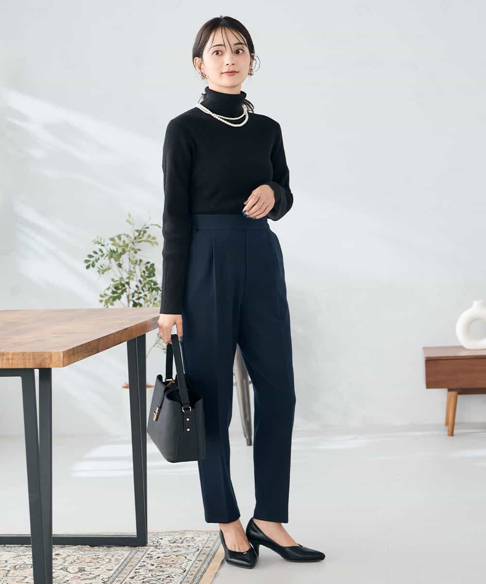 K2LAD21049 a.v.v(アー・ヴェ・ヴェ) 【イージーケア/洗える/ストレッチ】裏起毛美ラクるスッキリ見えテーパードパンツ ブラック