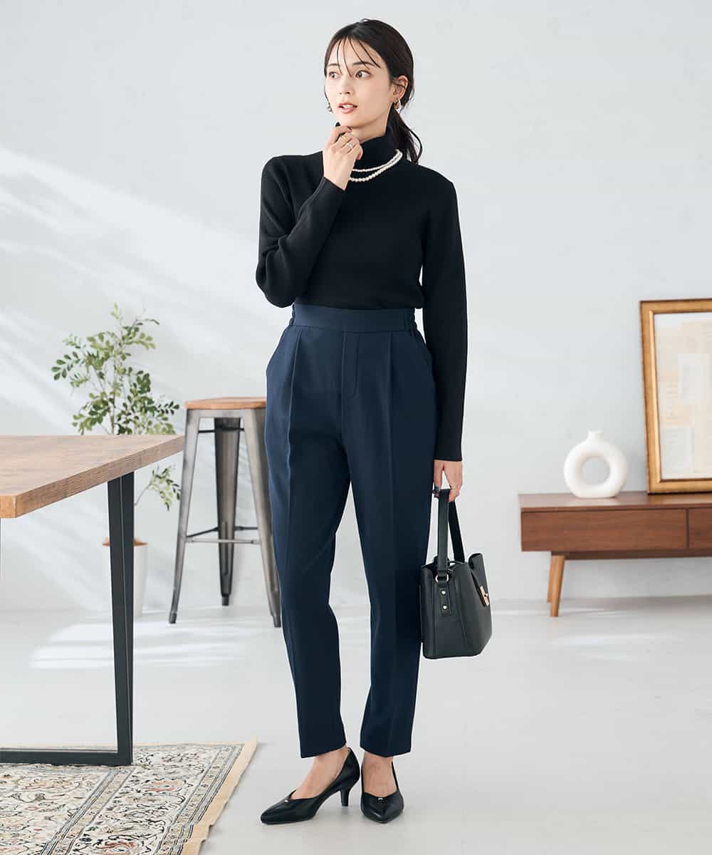 K2LAD21049 a.v.v(アー・ヴェ・ヴェ) 【イージーケア/洗える/ストレッチ】裏起毛美ラクるスッキリ見えテーパードパンツ ブラック