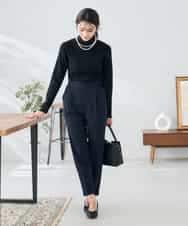 K2LAD21049 a.v.v(アー・ヴェ・ヴェ) 【イージーケア/洗える/ストレッチ】裏起毛美ラクるスッキリ見えテーパードパンツ ブラック