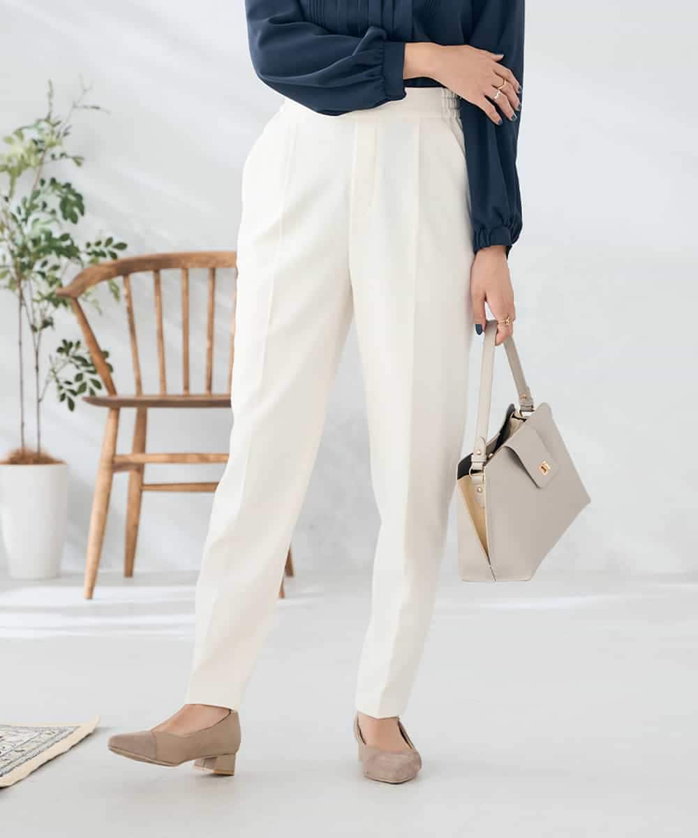 K2LAD21049 a.v.v(アー・ヴェ・ヴェ) 【イージーケア/洗える/ストレッチ】裏起毛美ラクるスッキリ見えテーパードパンツ ブラック