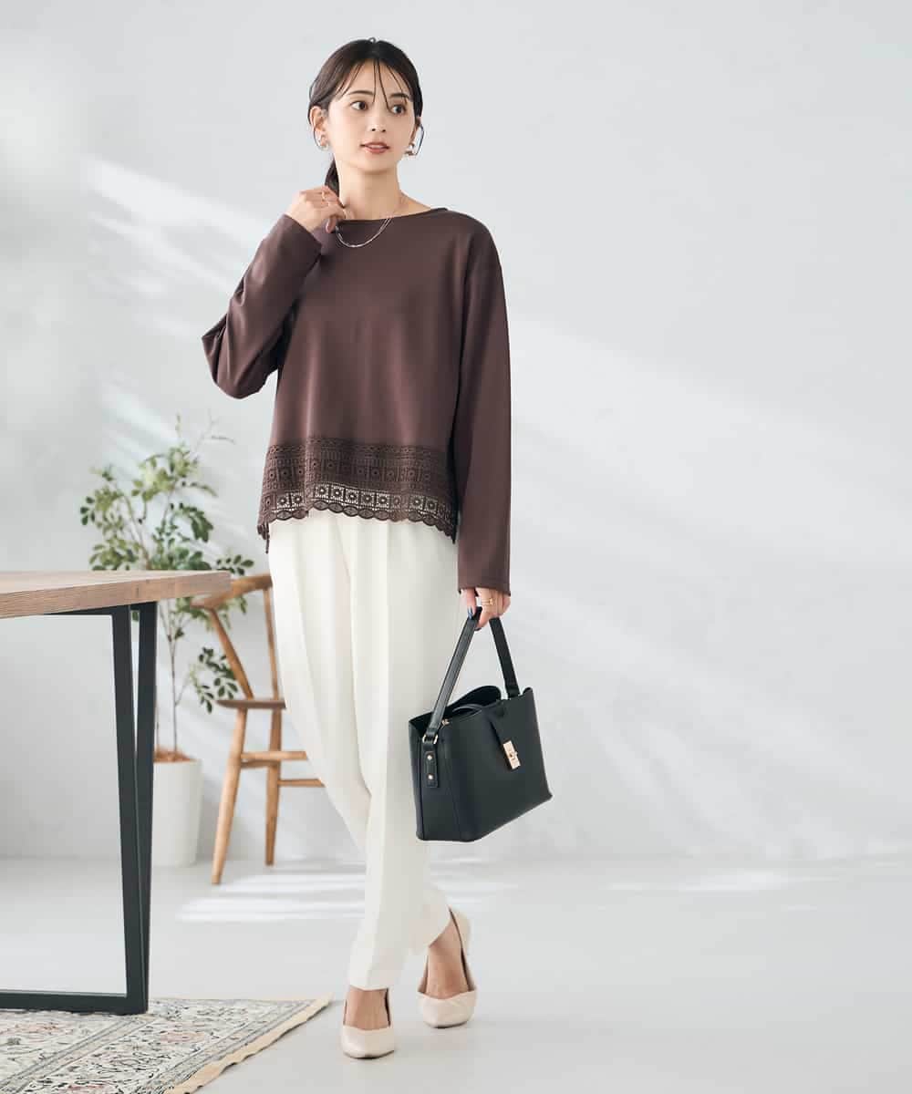 K2LAD21049 a.v.v(アー・ヴェ・ヴェ) 【イージーケア/洗える/ストレッチ】裏起毛美ラクるスッキリ見えテーパードパンツ ブラック