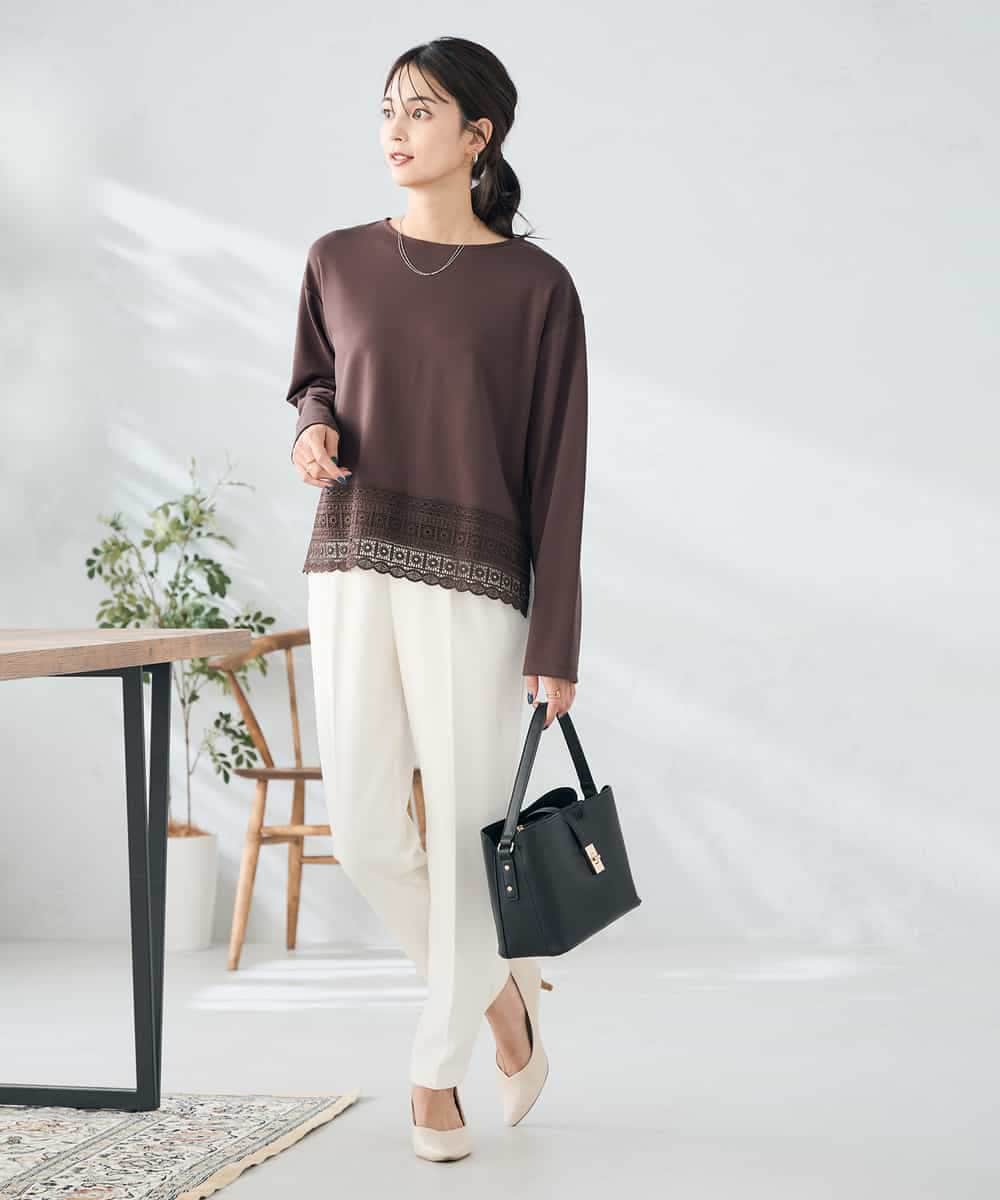 K2LAD21049 a.v.v(アー・ヴェ・ヴェ) 【イージーケア/洗える/ストレッチ】裏起毛美ラクるスッキリ見えテーパードパンツ ブラック