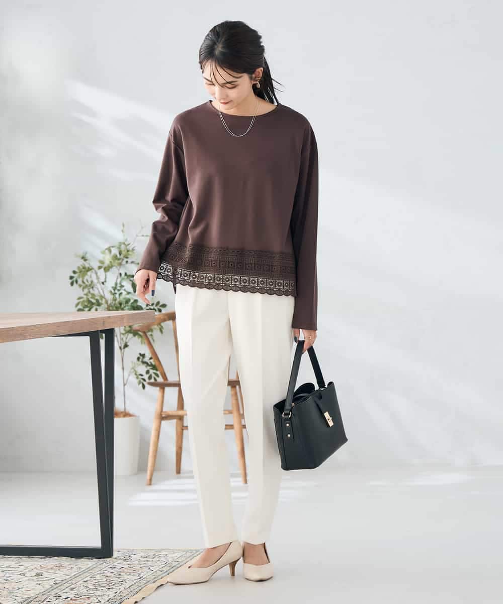 K2LAD21049 a.v.v(アー・ヴェ・ヴェ) 【イージーケア/洗える/ストレッチ】裏起毛美ラクるスッキリ見えテーパードパンツ ブラック