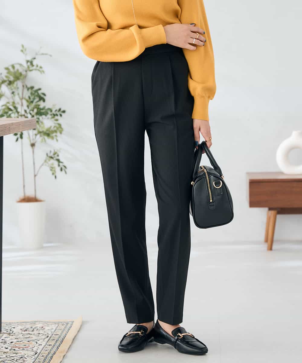 K2LAD21049 a.v.v(アー・ヴェ・ヴェ) 【イージーケア/洗える/ストレッチ】裏起毛美ラクるスッキリ見えテーパードパンツ ブラック