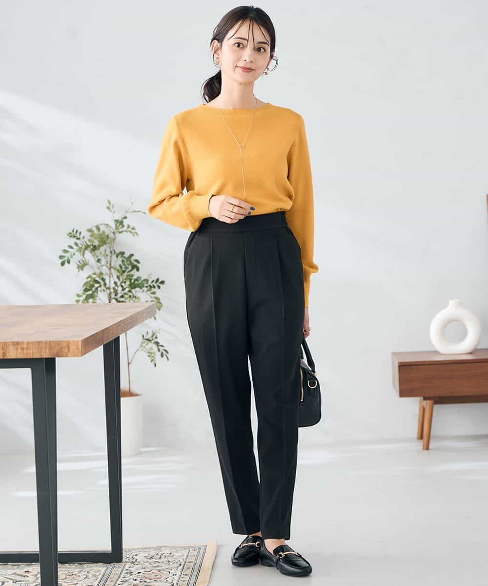 K2LAD21049 a.v.v(アー・ヴェ・ヴェ) 【イージーケア/洗える/ストレッチ】裏起毛美ラクるスッキリ見えテーパードパンツ ブラック