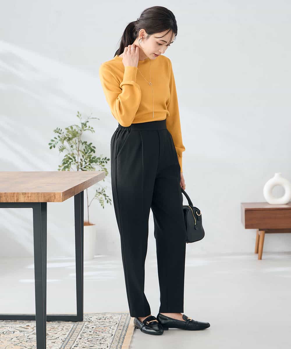 K2LAD21049 a.v.v(アー・ヴェ・ヴェ) 【イージーケア/洗える/ストレッチ】裏起毛美ラクるスッキリ見えテーパードパンツ ブラック