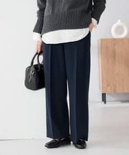 K2LAD22049 a.v.v(アー・ヴェ・ヴェ) 【イージーケア/洗える/ストレッチ/雑誌InRed(宝島社)12月号掲載】裏起毛美ラクるスッキリ見えワイドパンツ ネイビー