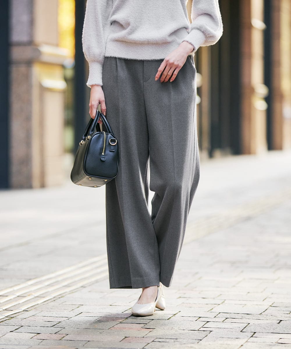 K2LAD22049 a.v.v 【イージーケア/洗える/ストレッチ】裏起毛美ラクるスッキリ見えワイドパンツ