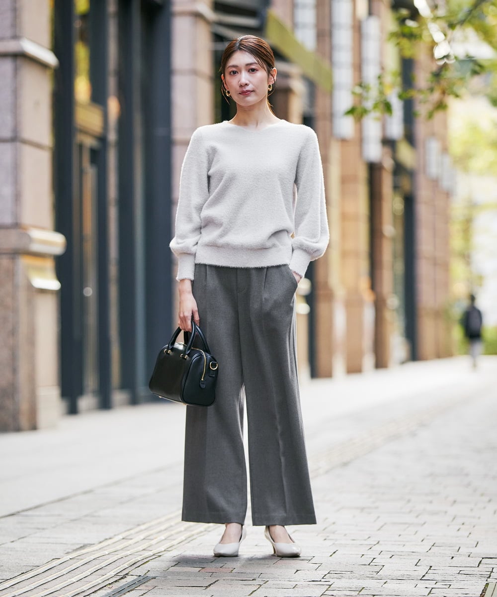 K2LAD22049 a.v.v(アー・ヴェ・ヴェ) 【イージーケア/洗える/ストレッチ】裏起毛美ラクるスッキリ見えワイドパンツ ブラック