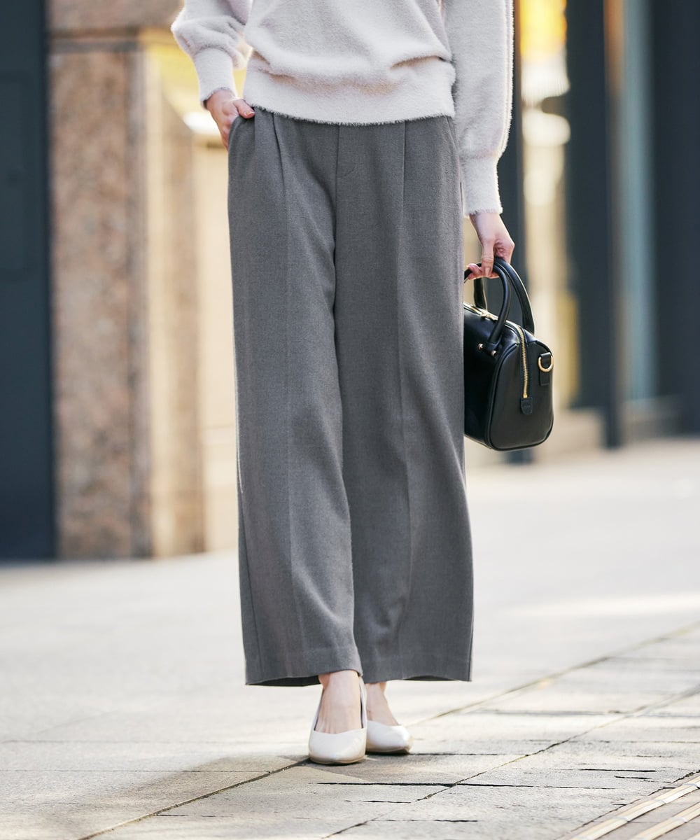 イージーケア/洗える/ストレッチ】裏起毛美ラクるスッキリ見えワイド