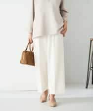 K2LAD22049 a.v.v(アー・ヴェ・ヴェ) 【イージーケア/洗える/ストレッチ/雑誌InRed(宝島社)12月号掲載】裏起毛美ラクるスッキリ見えワイドパンツ ホワイト