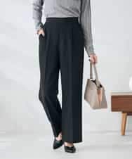 K2LAD22049 a.v.v(アー・ヴェ・ヴェ) 【イージーケア/洗える/ストレッチ/雑誌InRed(宝島社)12月号掲載】裏起毛美ラクるスッキリ見えワイドパンツ ブラック