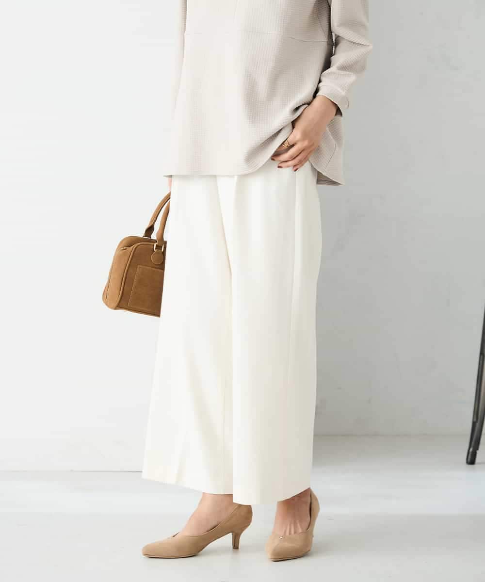 K2LAD22049 a.v.v(アー・ヴェ・ヴェ) 【イージーケア/洗える/ストレッチ/雑誌InRed(宝島社)12月号掲載】裏起毛美ラクるスッキリ見えワイドパンツ ブラック