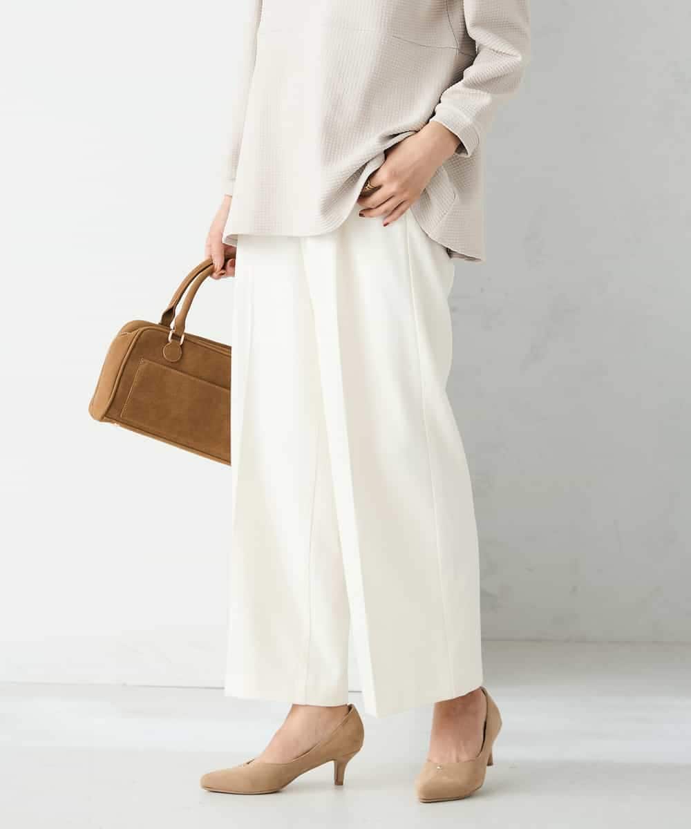 K2LAD22049 a.v.v(アー・ヴェ・ヴェ) 【イージーケア/洗える/ストレッチ/雑誌InRed(宝島社)12月号掲載】裏起毛美ラクるスッキリ見えワイドパンツ ブラック