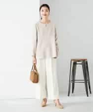 K2LAD22049 a.v.v(アー・ヴェ・ヴェ) 【イージーケア/洗える/ストレッチ/雑誌InRed(宝島社)12月号掲載】裏起毛美ラクるスッキリ見えワイドパンツ ブラック