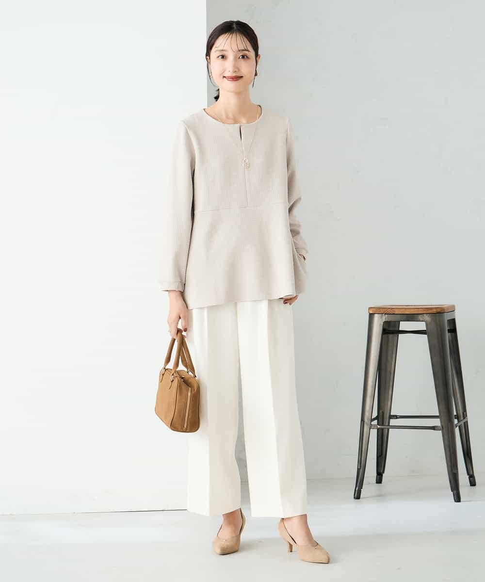 K2LAD22049 a.v.v(アー・ヴェ・ヴェ) 【イージーケア/洗える/ストレッチ/雑誌InRed(宝島社)12月号掲載】裏起毛美ラクるスッキリ見えワイドパンツ ブラック