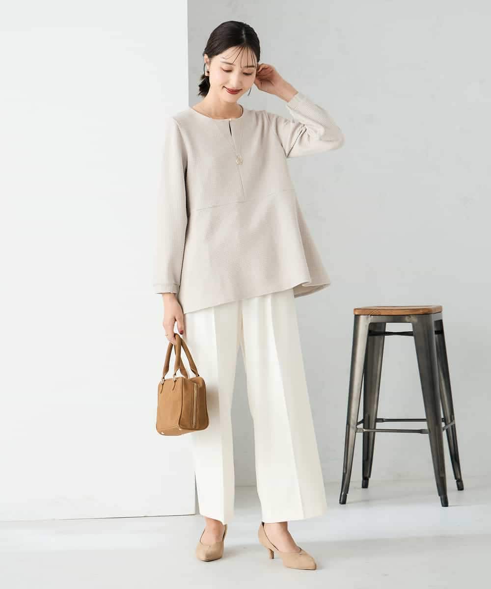 K2LAD22049 a.v.v(アー・ヴェ・ヴェ) 【イージーケア/洗える/ストレッチ/雑誌InRed(宝島社)12月号掲載】裏起毛美ラクるスッキリ見えワイドパンツ ブラック