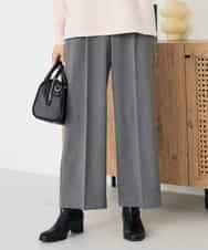 K2LAD22049 a.v.v(アー・ヴェ・ヴェ) 【イージーケア/洗える/ストレッチ/雑誌InRed(宝島社)12月号掲載】裏起毛美ラクるスッキリ見えワイドパンツ ブラック