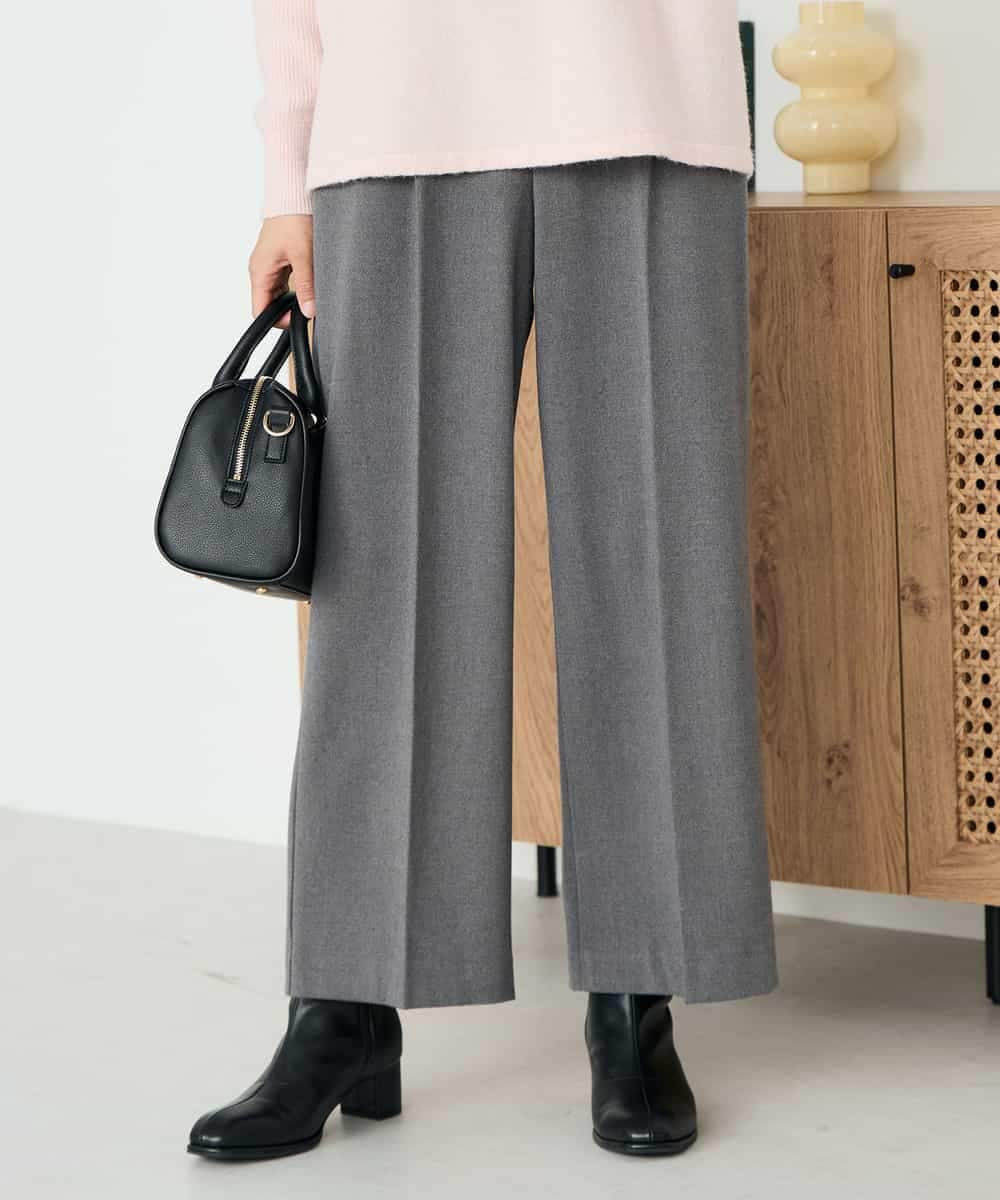 K2LAD22049 a.v.v(アー・ヴェ・ヴェ) 【イージーケア/洗える/ストレッチ/雑誌InRed(宝島社)12月号掲載】裏起毛美ラクるスッキリ見えワイドパンツ ブラック