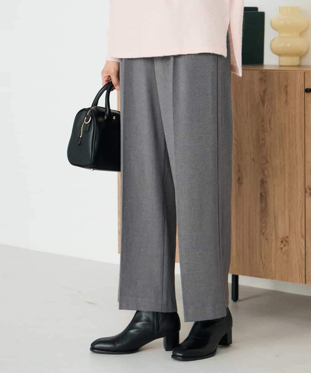 K2LAD22049 a.v.v(アー・ヴェ・ヴェ) 【イージーケア/洗える/ストレッチ/雑誌InRed(宝島社)12月号掲載】裏起毛美ラクるスッキリ見えワイドパンツ ブラック