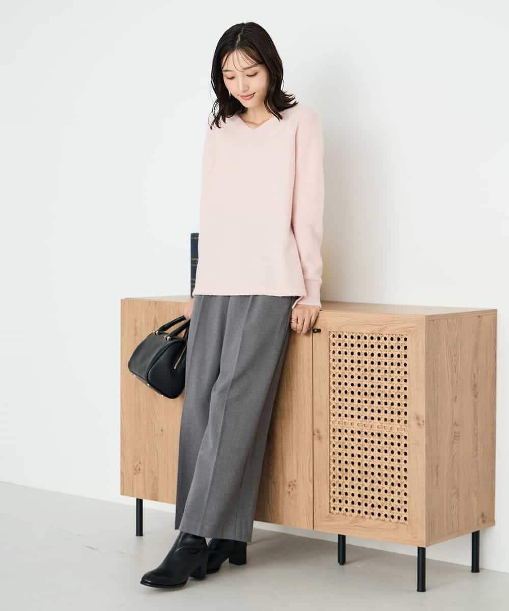 K2LAD22049 a.v.v(アー・ヴェ・ヴェ) 【イージーケア/洗える/ストレッチ/雑誌InRed(宝島社)12月号掲載】裏起毛美ラクるスッキリ見えワイドパンツ ブラック