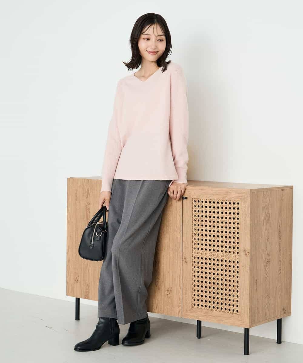 K2LAD22049 a.v.v(アー・ヴェ・ヴェ) 【イージーケア/洗える/ストレッチ/雑誌InRed(宝島社)12月号掲載】裏起毛美ラクるスッキリ見えワイドパンツ ブラック