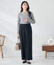 K2LAD22049 a.v.v(アー・ヴェ・ヴェ) 【イージーケア/洗える/ストレッチ/雑誌InRed(宝島社)12月号掲載】裏起毛美ラクるスッキリ見えワイドパンツ ブラック