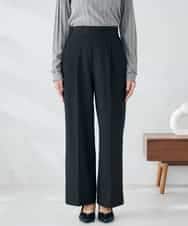 K2LAD22049 a.v.v(アー・ヴェ・ヴェ) 【イージーケア/洗える/ストレッチ/雑誌InRed(宝島社)12月号掲載】裏起毛美ラクるスッキリ見えワイドパンツ ブラック