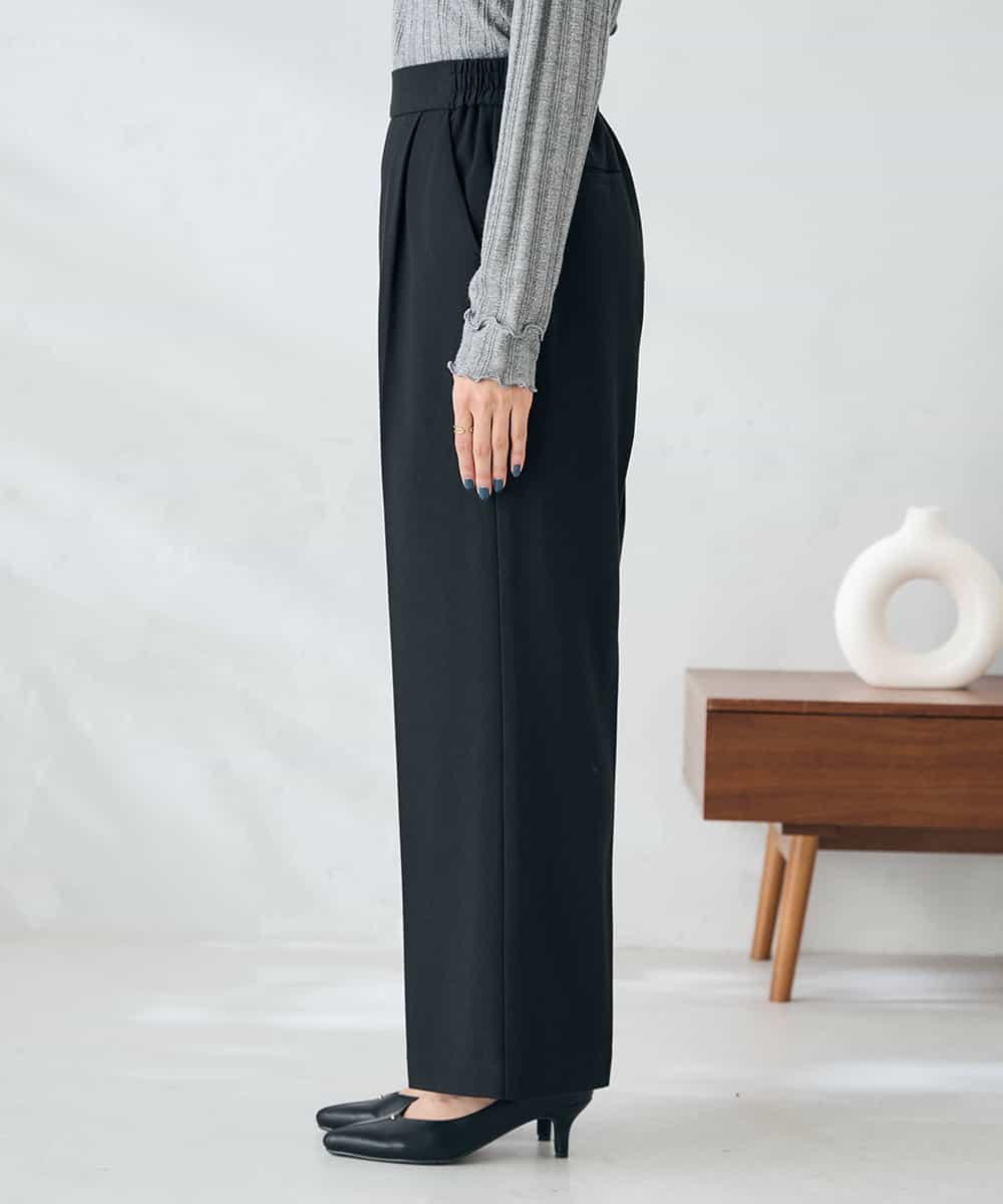 K2LAD22049 a.v.v(アー・ヴェ・ヴェ) 【イージーケア/洗える/ストレッチ/雑誌InRed(宝島社)12月号掲載】裏起毛美ラクるスッキリ見えワイドパンツ ブラック