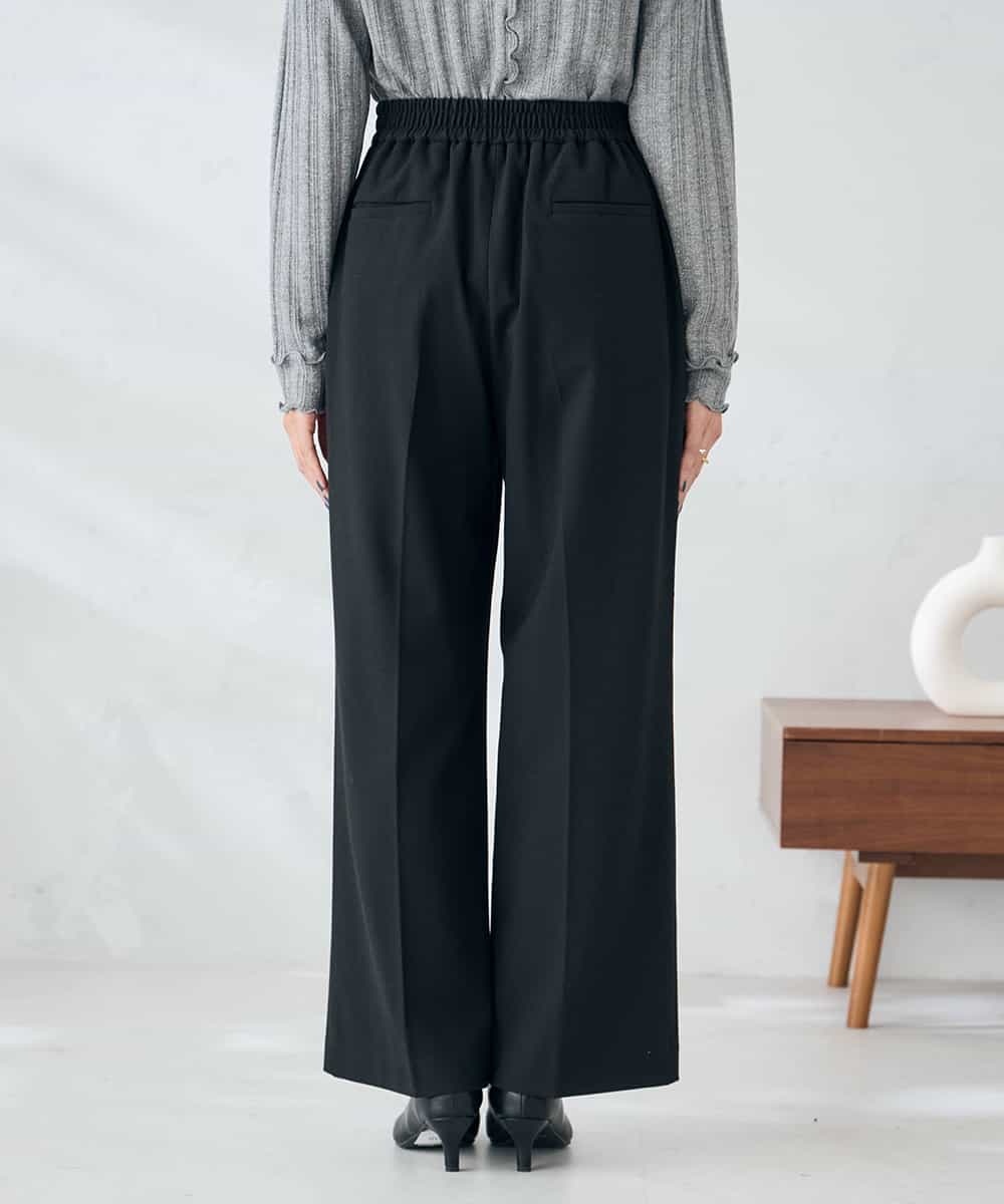 K2LAD22049 a.v.v(アー・ヴェ・ヴェ) 【イージーケア/洗える/ストレッチ/雑誌InRed(宝島社)12月号掲載】裏起毛美ラクるスッキリ見えワイドパンツ ブラック