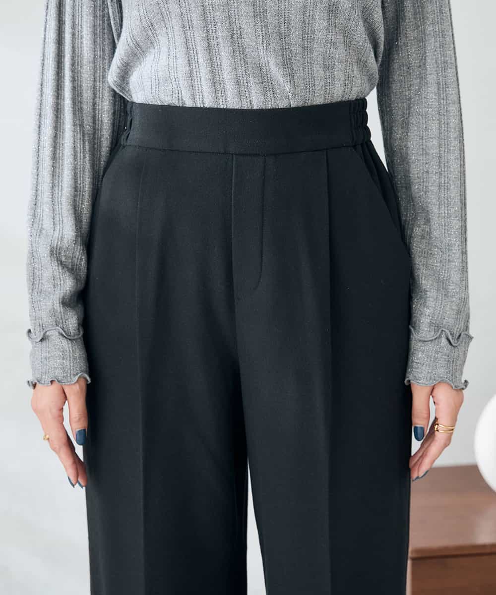 K2LAD22049 a.v.v(アー・ヴェ・ヴェ) 【イージーケア/洗える/ストレッチ/雑誌InRed(宝島社)12月号掲載】裏起毛美ラクるスッキリ見えワイドパンツ ブラック