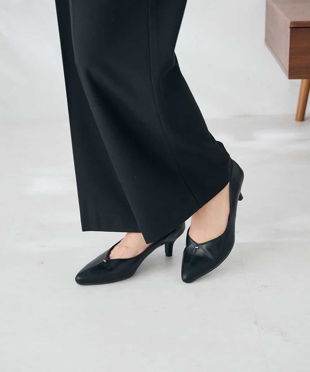 K2LAD22049 a.v.v(アー・ヴェ・ヴェ) 【イージーケア/洗える/ストレッチ/雑誌InRed(宝島社)12月号掲載】裏起毛美ラクるスッキリ見えワイドパンツ ブラック