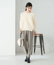 K2LAD23049 a.v.v(アー・ヴェ・ヴェ) 【イージーケア/洗える/ストレッチ】裏起毛美ラクるスッキリ見えチェックテーパードパンツ グレンチェック