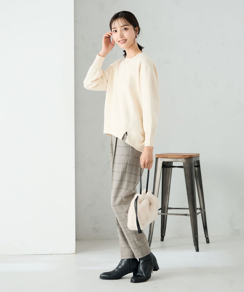 K2LAD23049 a.v.v(アー・ヴェ・ヴェ) 【イージーケア/洗える/ストレッチ】裏起毛美ラクるスッキリ見えチェックテーパードパンツ グレンチェック