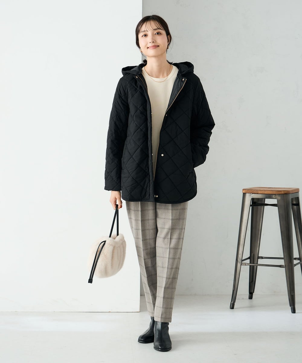K2LAD23049 a.v.v(アー・ヴェ・ヴェ) 【イージーケア/洗える/ストレッチ】裏起毛美ラクるスッキリ見えチェックテーパードパンツ グレンチェック
