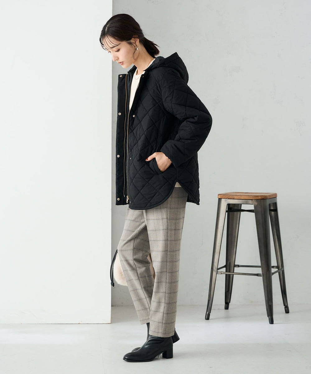 K2LAD23049 a.v.v(アー・ヴェ・ヴェ) 【イージーケア/洗える/ストレッチ】裏起毛美ラクるスッキリ見えチェックテーパードパンツ グレンチェック