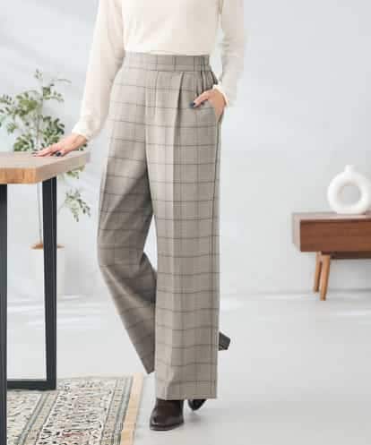 K2LAD24054 a.v.v 【イージーケア/洗える/ストレッチ】裏起毛美ラクるスッキリ見えチェックワイドパンツ