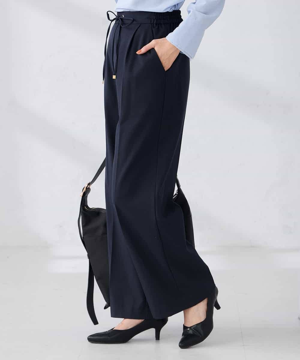 K2LBD30054 a.v.v(アー・ヴェ・ヴェ) 【WEB限定】裏起毛ウエストハトメドロストワイドパンツ ネイビー