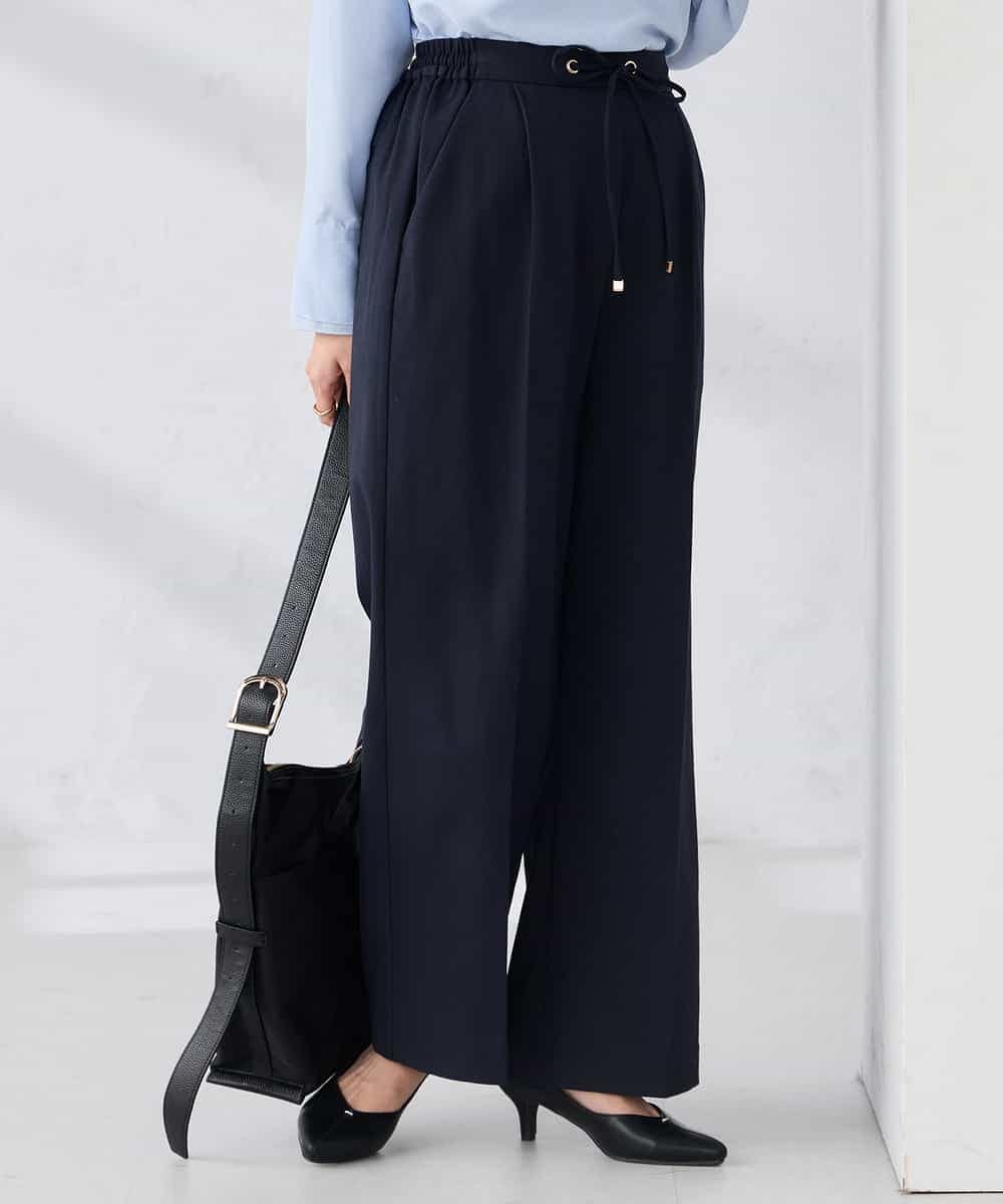 K2LBD30054 a.v.v(アー・ヴェ・ヴェ) 【WEB限定】裏起毛ウエストハトメドロストワイドパンツ ネイビー