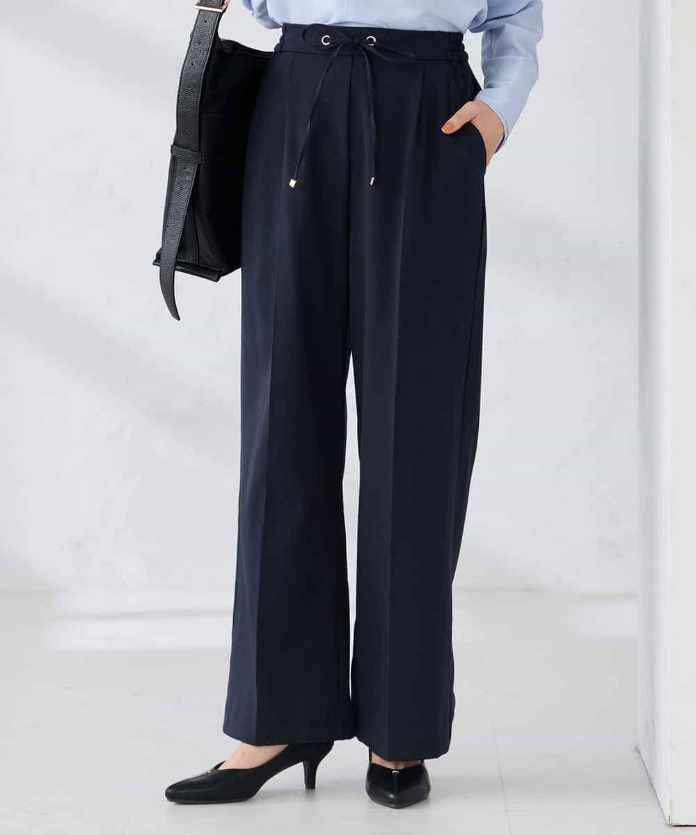 K2LBD30054 a.v.v(アー・ヴェ・ヴェ) 【WEB限定】裏起毛ウエストハトメドロストワイドパンツ ネイビー