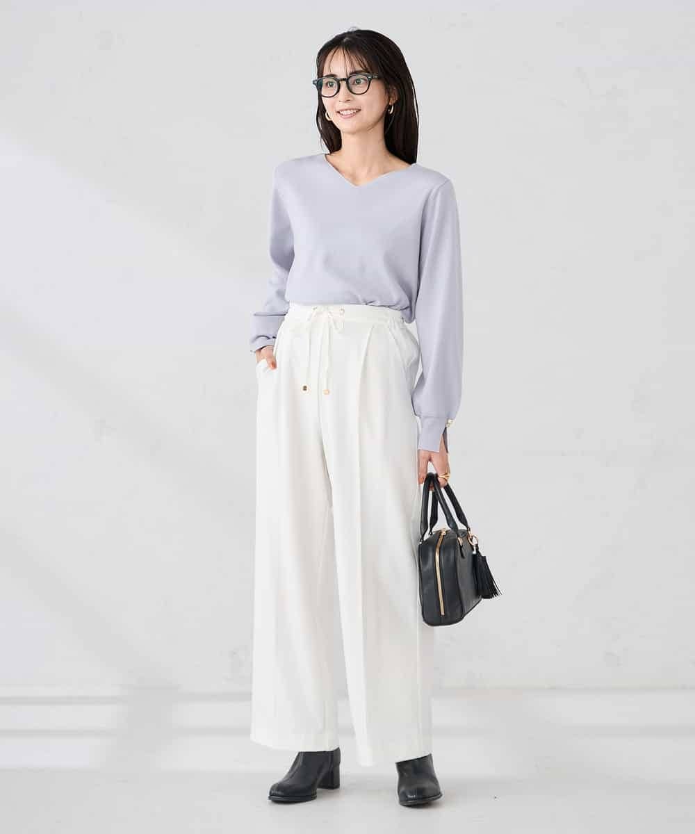 K2LBD30054 a.v.v(アー・ヴェ・ヴェ) 【WEB限定】裏起毛ウエストハトメドロストワイドパンツ ネイビー