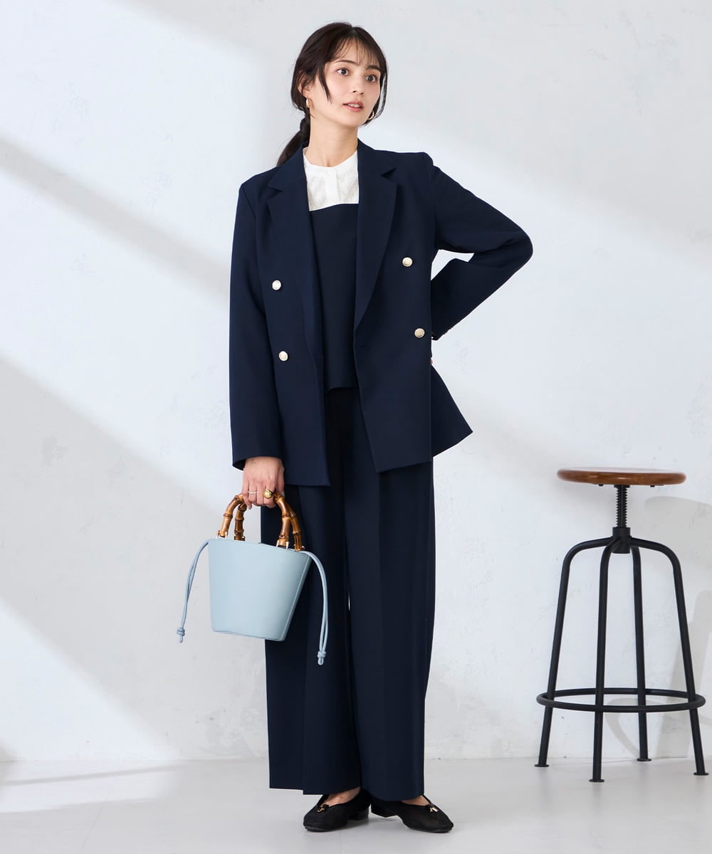 K2LDD20059 a.v.v(アー・ヴェ・ヴェ) 【洗える】ハイウエストワイドパンツ ネイビー