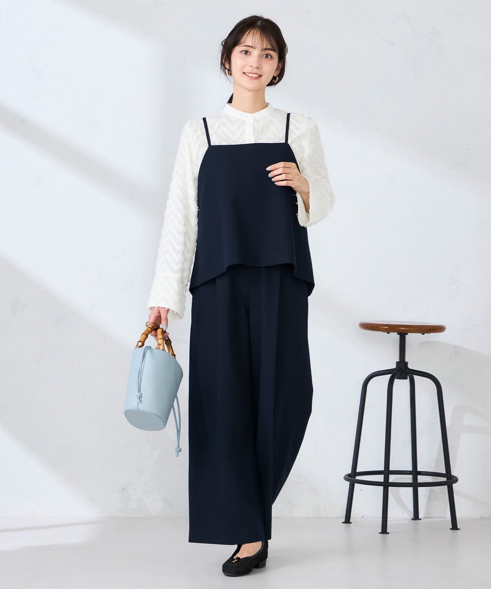 K2LDD20059 a.v.v(アー・ヴェ・ヴェ) 【洗える】ハイウエストワイドパンツ ネイビー