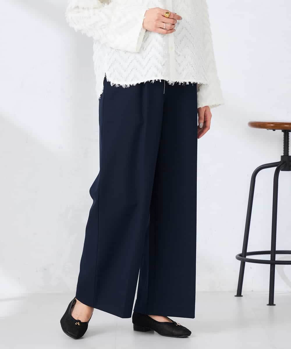 K2LDD20059 a.v.v(アー・ヴェ・ヴェ) 【洗える】ハイウエストワイドパンツ ネイビー